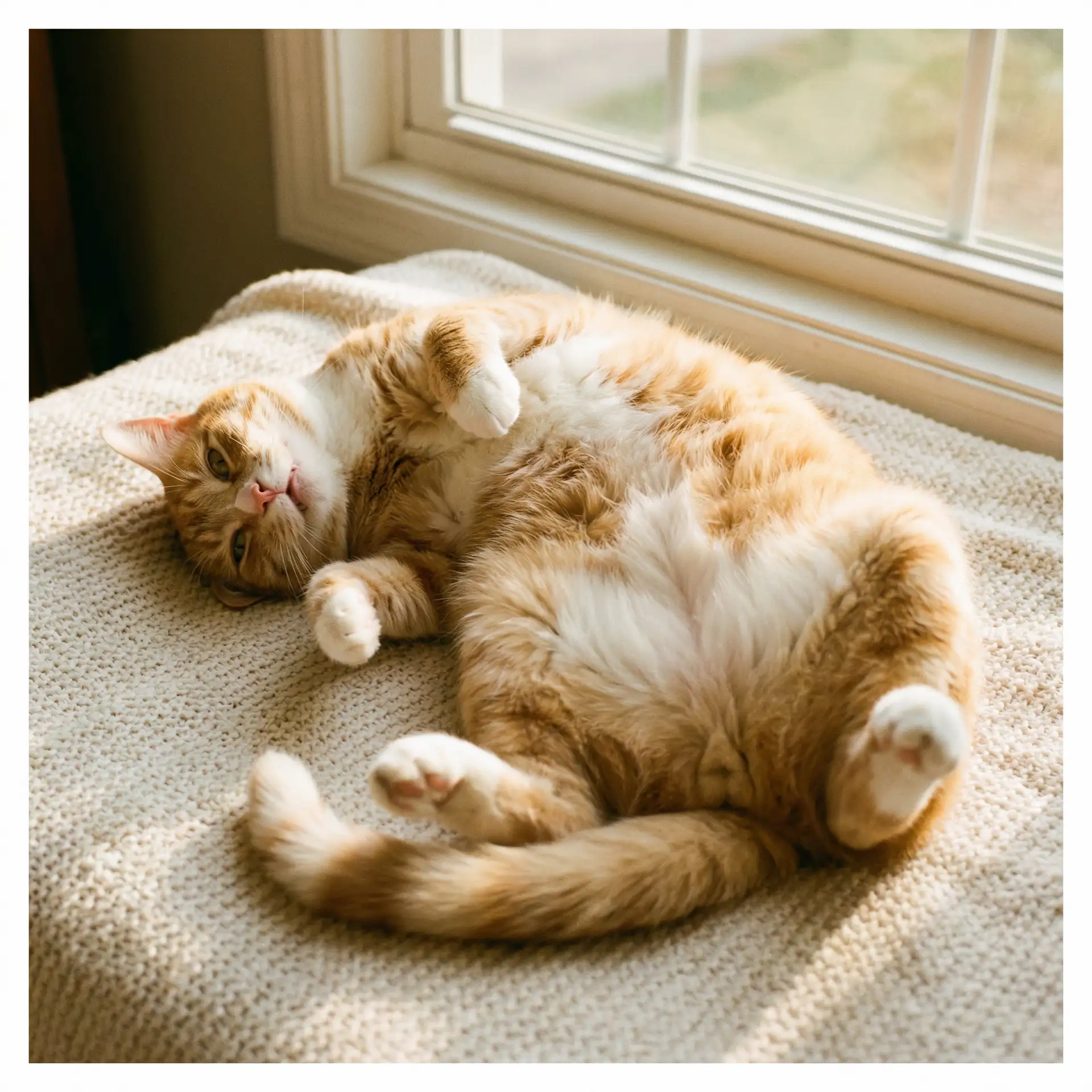 猫咪仰躺露出肚皮 - 好儿子太厉害了